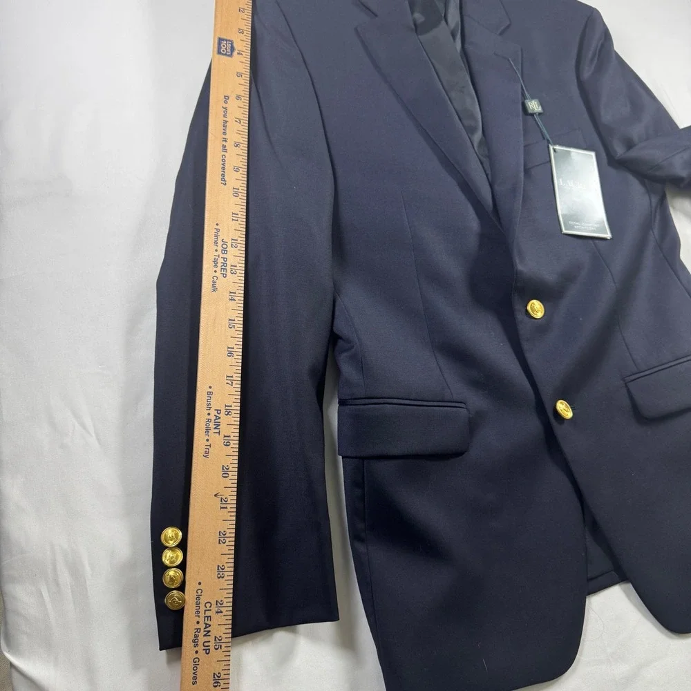 Lauren Ralph Lauren Total Comfort Sportcoat Mens 38R Navy Blue Wool Gold Button